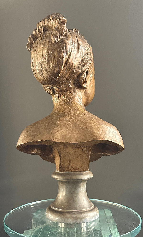 d'Après Houdon, Sculpture Buste De Louise Brongniart Terracotta 19th century