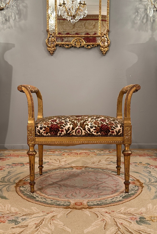 Panca per pianoforte in legno dorato in stile Luigi XVI Periodo Napoleone III