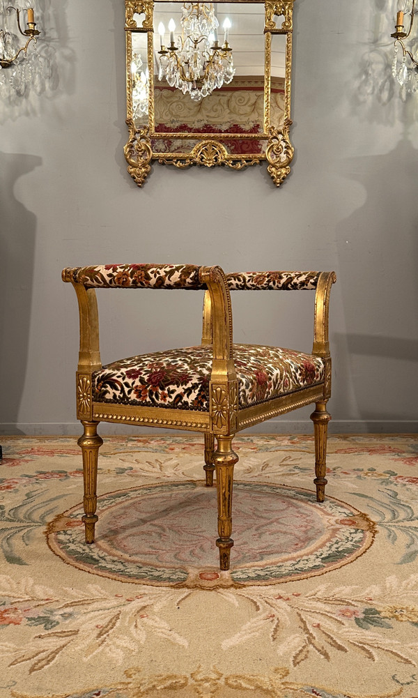 Panca per pianoforte in legno dorato in stile Luigi XVI Periodo Napoleone III