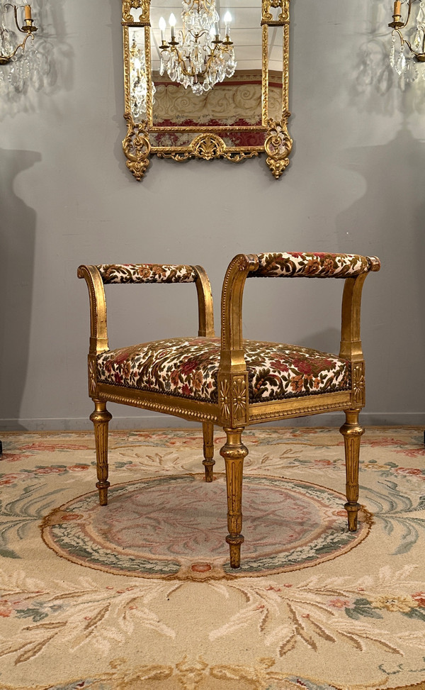 Panca per pianoforte in legno dorato in stile Luigi XVI Periodo Napoleone III