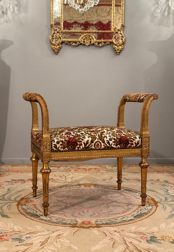 Panca per pianoforte in legno dorato in stile Luigi XVI Periodo Napoleone III