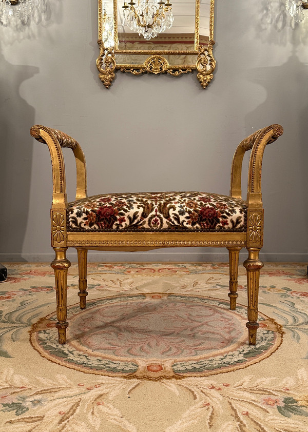 Panca per pianoforte in legno dorato in stile Luigi XVI Periodo Napoleone III