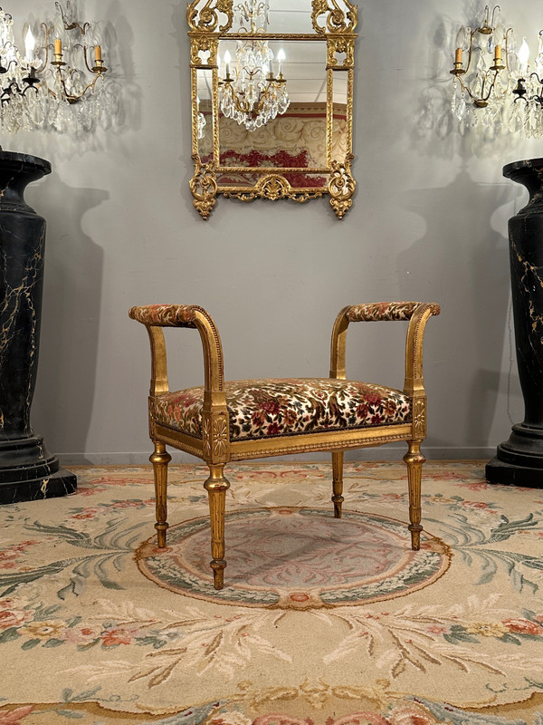 Panca per pianoforte in legno dorato in stile Luigi XVI Periodo Napoleone III