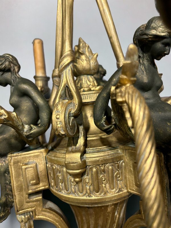 Louis XVI style gilt bronze and patina chandelier from the Napoleon III period