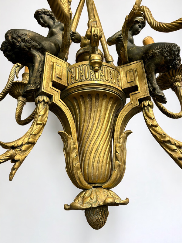 Louis XVI style gilt bronze and patina chandelier from the Napoleon III period