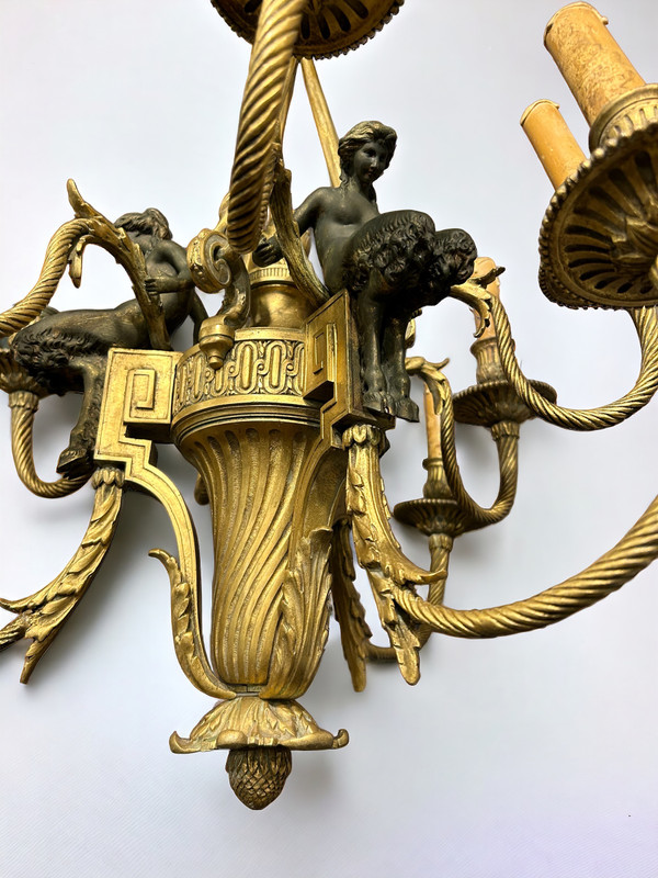 Louis XVI style gilt bronze and patina chandelier from the Napoleon III period