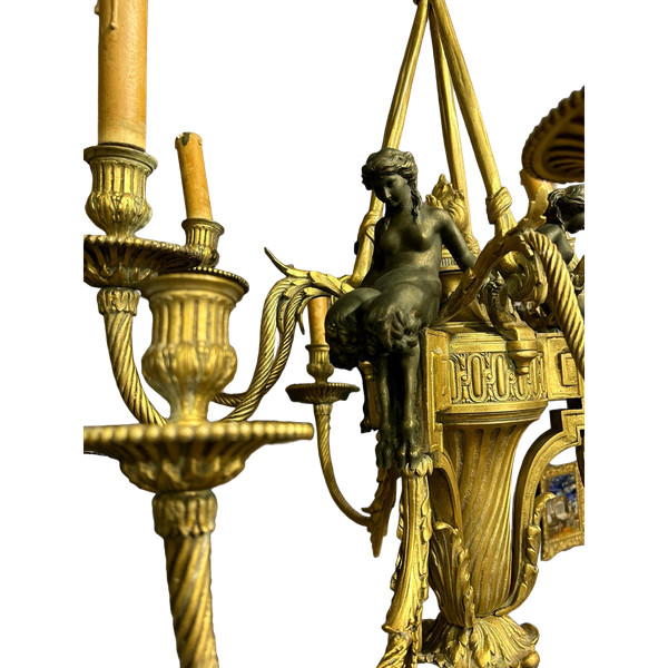 Louis XVI style gilt bronze and patina chandelier from the Napoleon III period