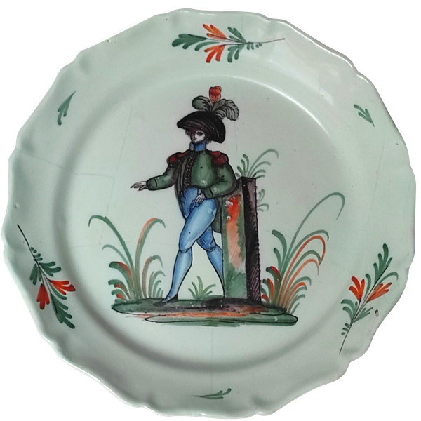 Grand plat faience d'Auvillar.Militaire époque Empire 