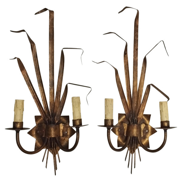 Pair of gilded metal sconces-Maison Ferrocolor circa 1960