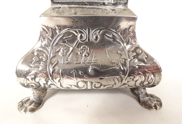 Miniatura di orologio da terra olandese in argento Vergine Venere XIX secolo