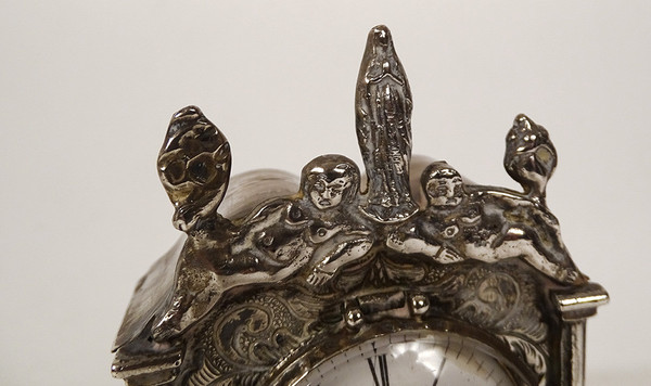 Miniatura di orologio da terra olandese in argento Vergine Venere XIX secolo
