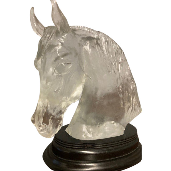 Horse head sculpture in Baccarat crystal signed De Lesseps Tauni 1976 only 240 examples