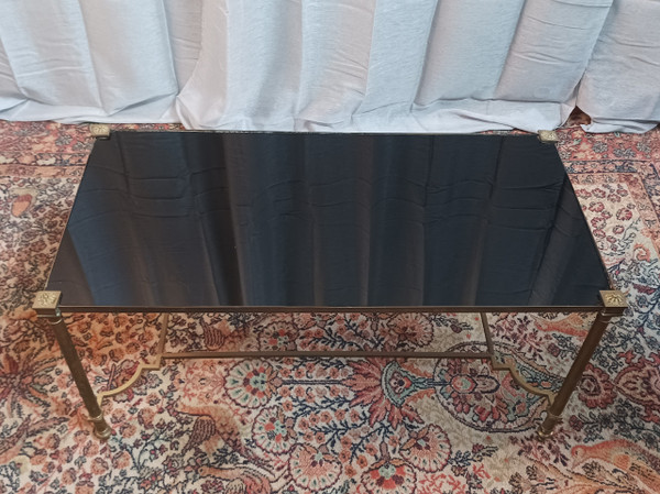 Table basse vintage en laiton et verre Maison Jansen