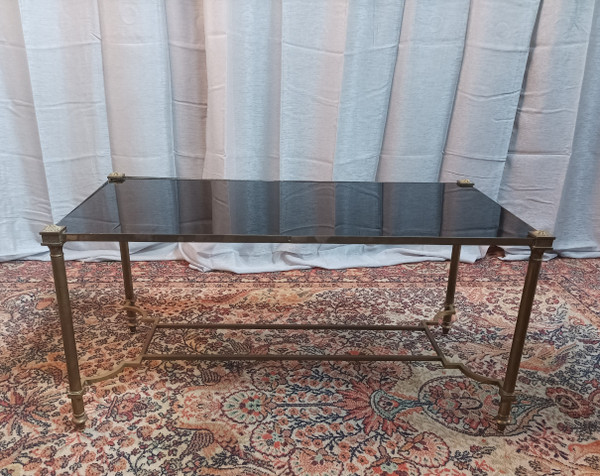 Table basse vintage en laiton et verre Maison Jansen