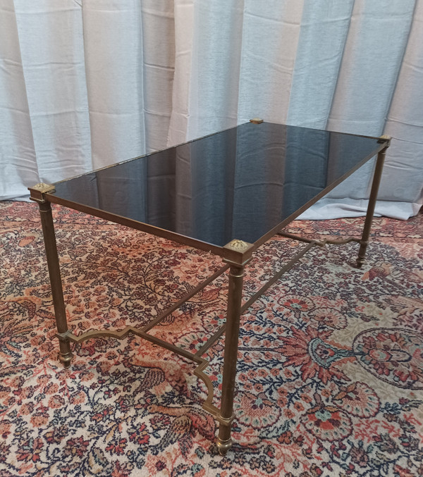 Table basse vintage en laiton et verre Maison Jansen