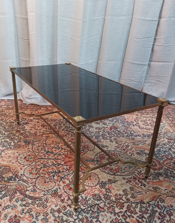Table basse vintage en laiton et verre Maison Jansen