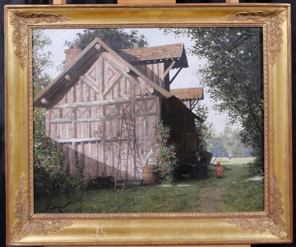 Alexandre BRUN 1853-1941 Normandia, la casa a graticcio, dipinto, 1900 ca.