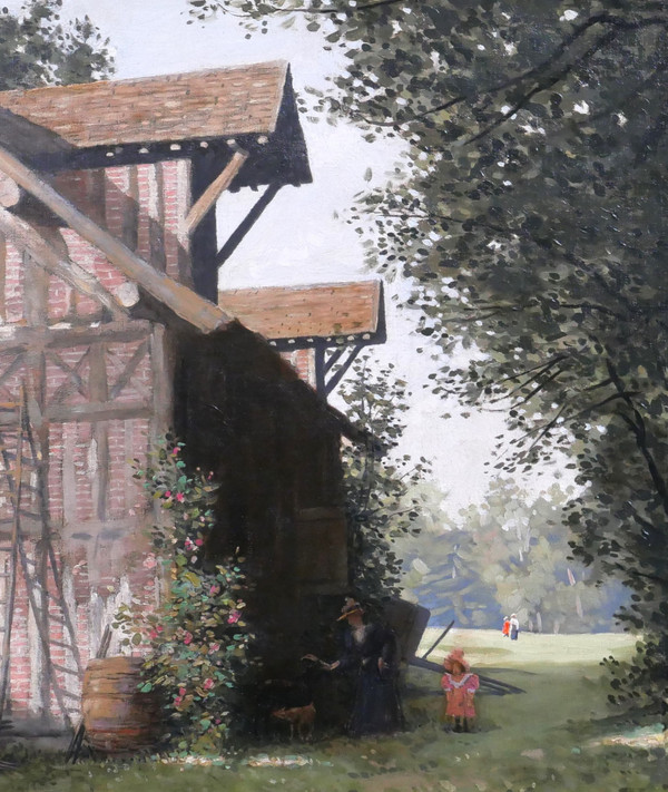 Alexandre BRUN 1853-1941 Normandia, la casa a graticcio, dipinto, 1900 ca.