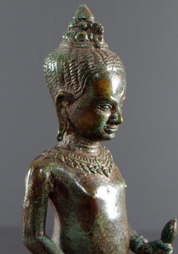 Cambodge, Peuple Khmer, Fin Du XIXème Siècle, Statue De Vishnu (vishnou) En Bronze.
