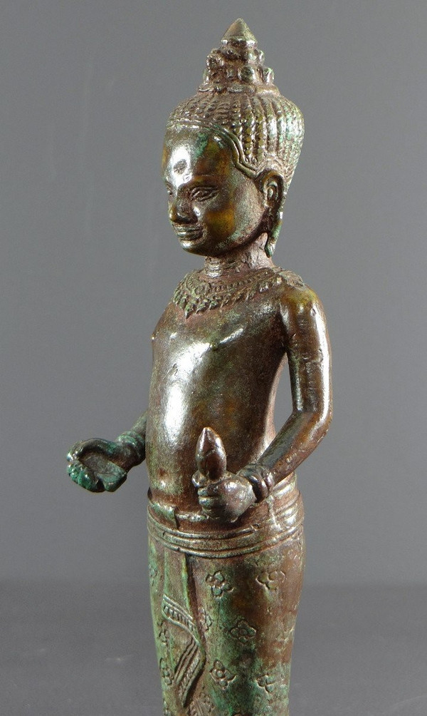 Cambodge, Peuple Khmer, Fin Du XIXème Siècle, Statue De Vishnu (vishnou) En Bronze.