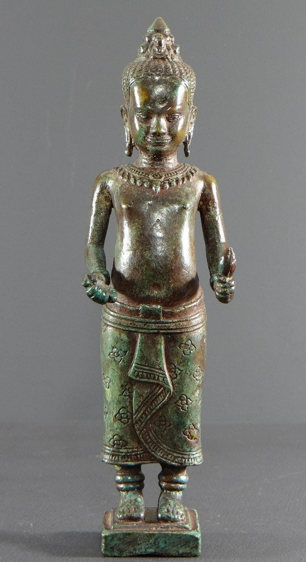 Cambodge, Peuple Khmer, Fin Du XIXème Siècle, Statue De Vishnu (vishnou) En Bronze.