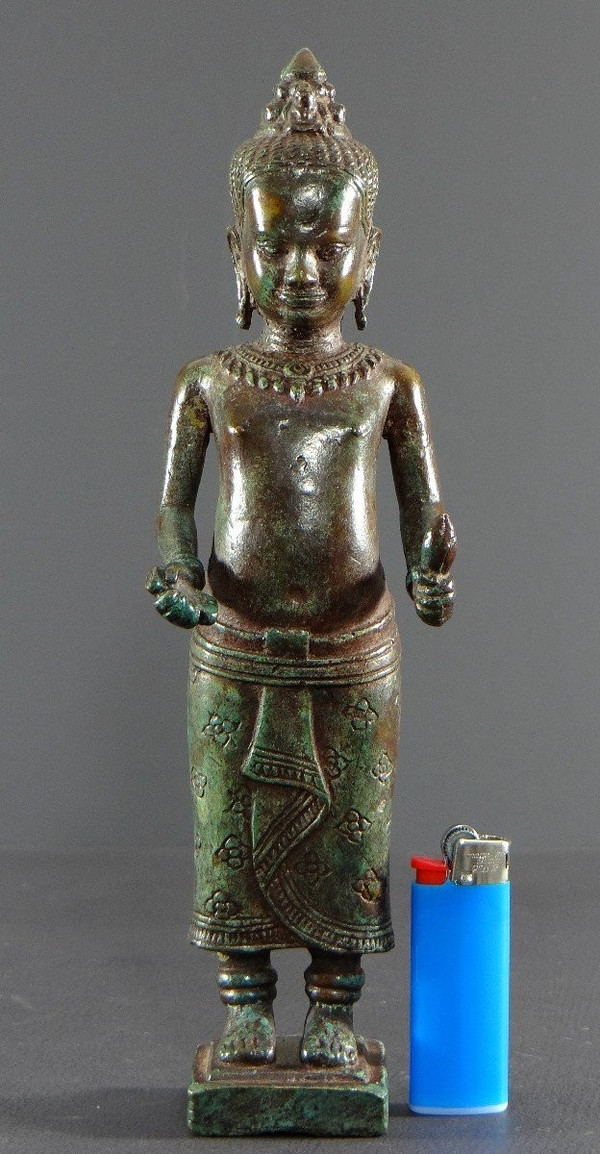 Cambodge, Peuple Khmer, Fin Du XIXème Siècle, Statue De Vishnu (vishnou) En Bronze.