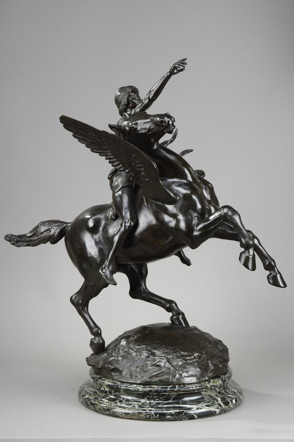 Bronze "Pegasus carrying the poet towards the regions of the dream" with brown patina