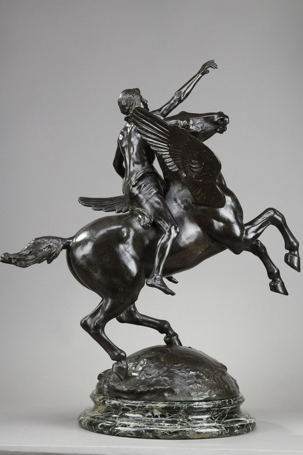 Bronze "Pegasus carrying the poet towards the regions of the dream" with brown patina
