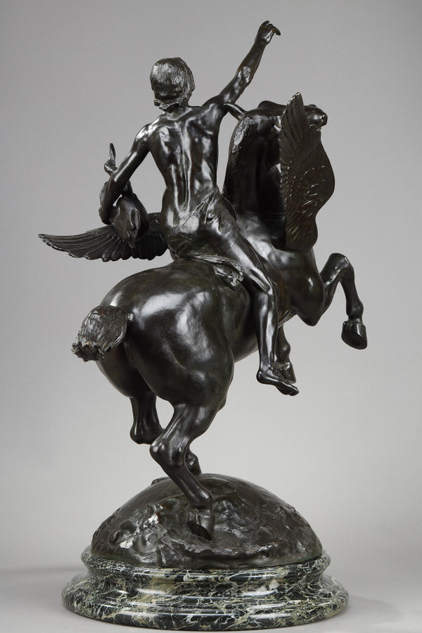Bronze "Pegasus carrying the poet towards the regions of the dream" with brown patina