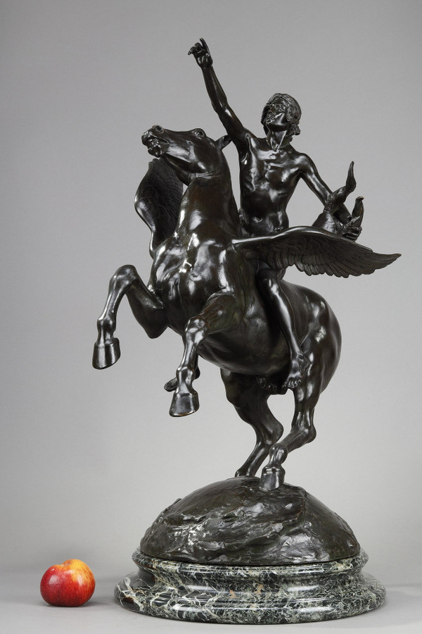 Bronze "Pegasus carrying the poet towards the regions of the dream" with brown patina