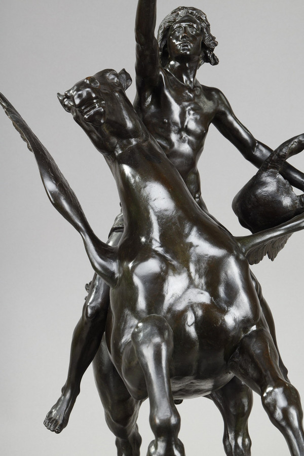 Bronze "Pegasus carrying the poet towards the regions of the dream" with brown patina