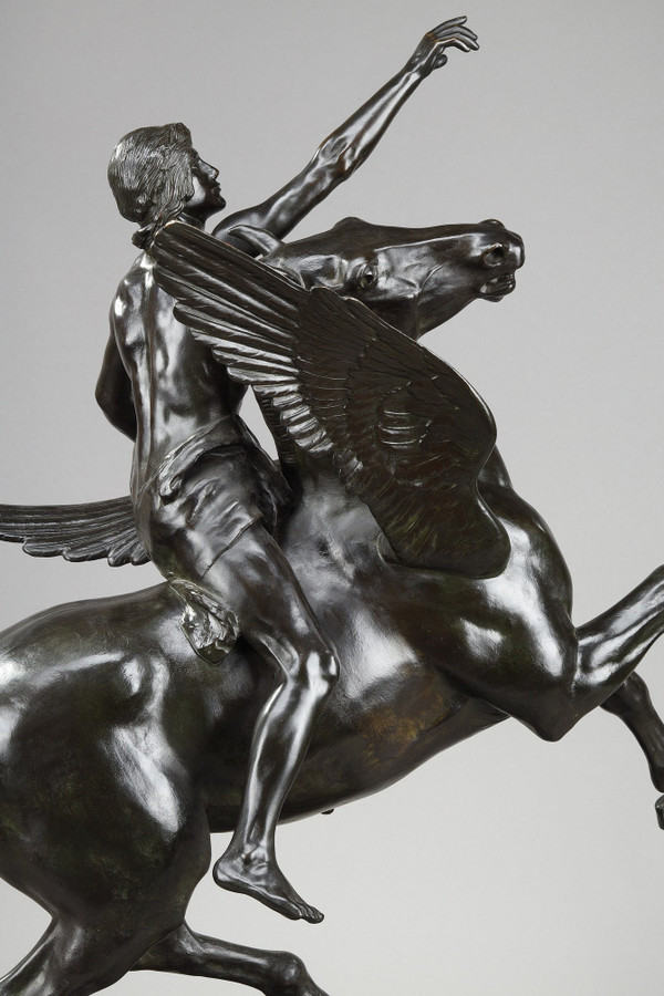 Bronze "Pegasus carrying the poet towards the regions of the dream" with brown patina