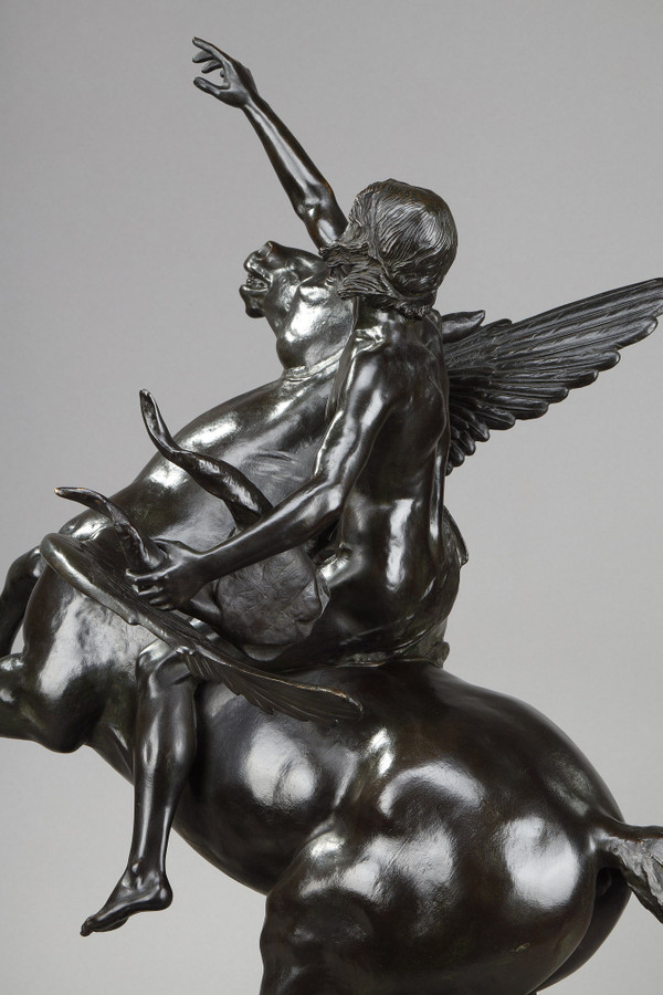 Bronze "Pegasus carrying the poet towards the regions of the dream" with brown patina