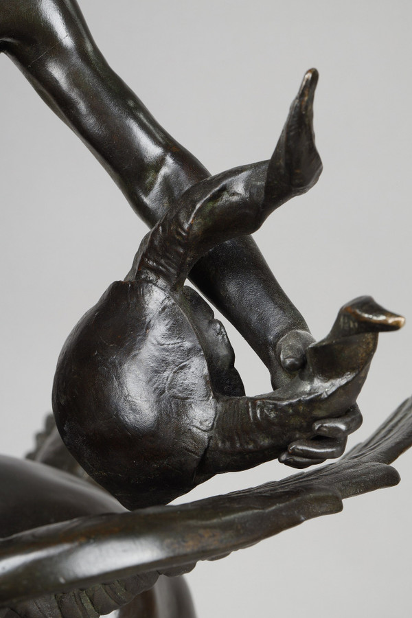 Bronze "Pegasus carrying the poet towards the regions of the dream" with brown patina