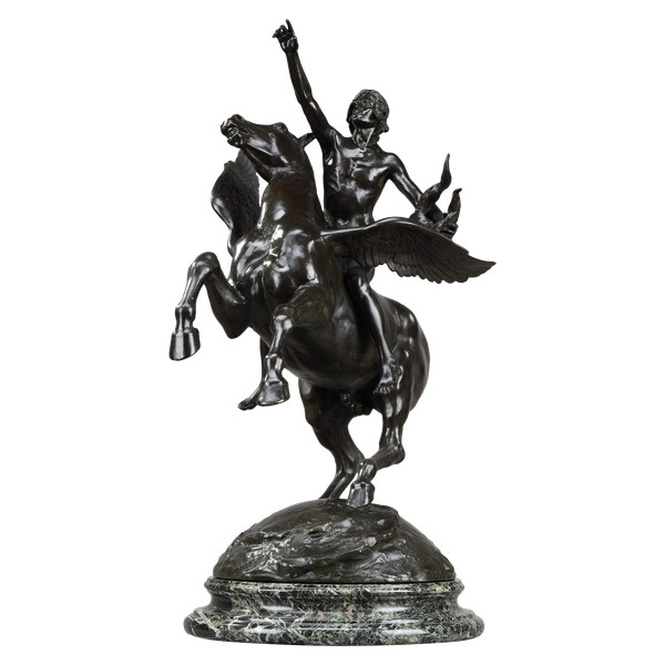 Bronze "Pegasus carrying the poet towards the regions of the dream" with brown patina