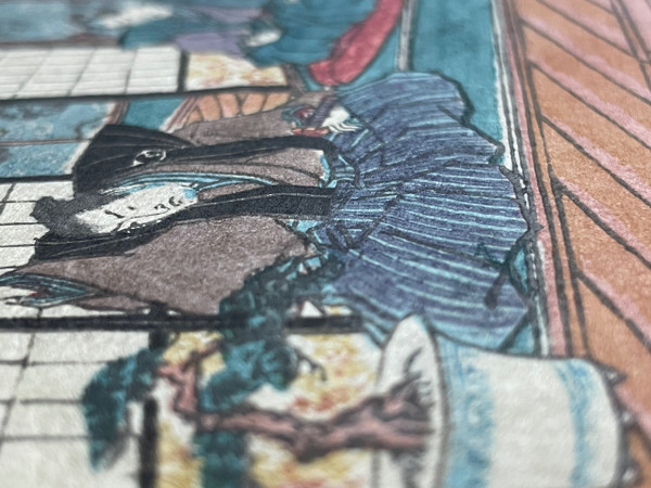 Utagawa Toyokuni I, stampa giapponese, scena di vita in un palazzo