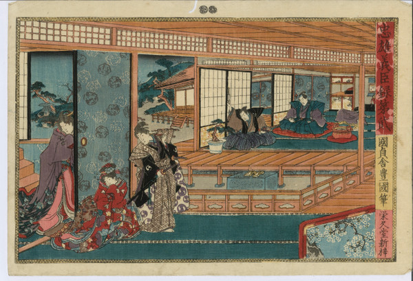 Utagawa Toyokuni I, stampa giapponese, scena di vita in un palazzo