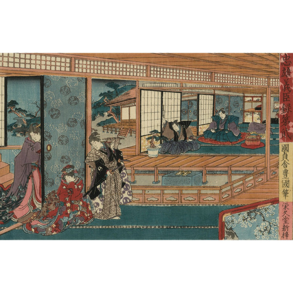 Utagawa Toyokuni I, stampa giapponese, scena di vita in un palazzo