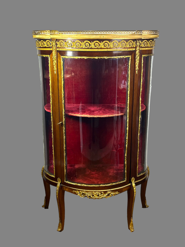 1/2 MOND-Vitrine mit Glaskäfig in Intarsien und Bronze aus der Zeit von Napoleon III