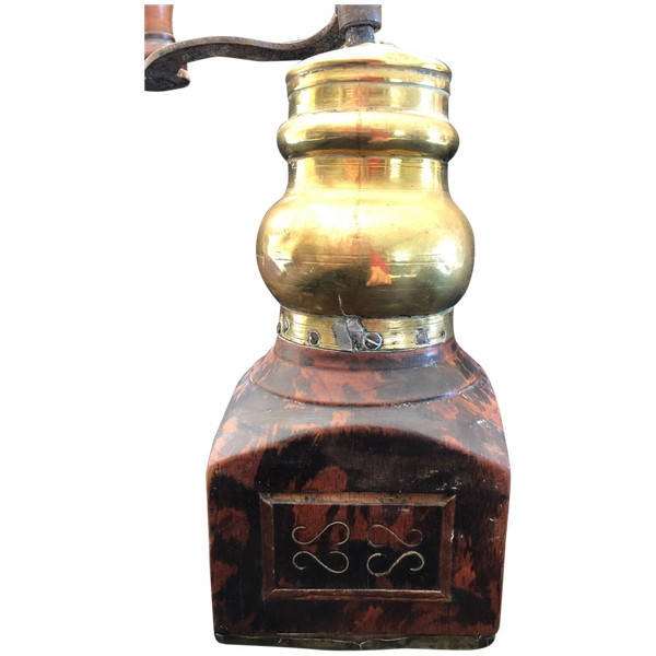 18th century Dutch coffee grinder with copper inlay circa 1750