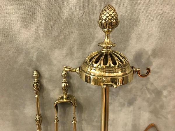 19th century brass and bronze fireplace set in Louis XVI style