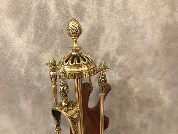 19th century brass and bronze fireplace set in Louis XVI style