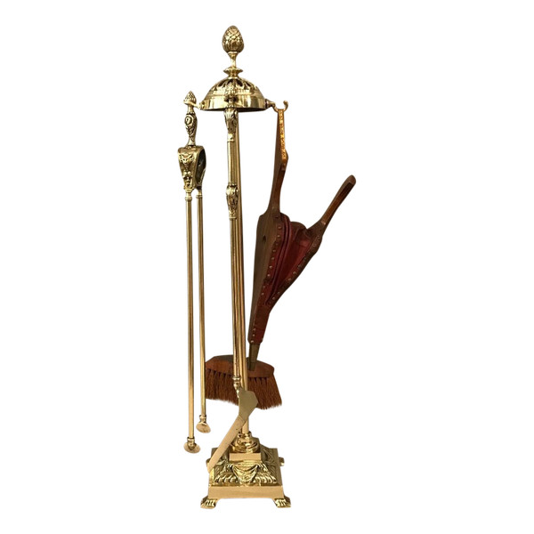 19th century brass and bronze fireplace set in Louis XVI style