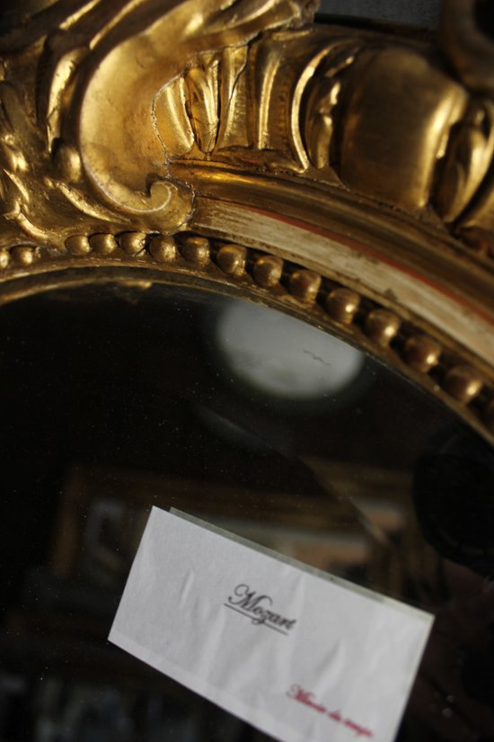 Miroir ancien ovale Napoléon III se style Louis XV doré