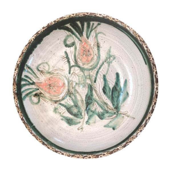 Ceramic bowl with floral pattern by Albert Thiry Vallauris