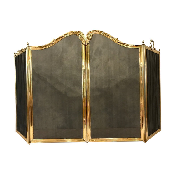 Beautiful old brass fireplace screen from the 19th century, Louis XV style