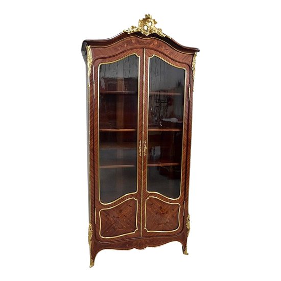 Libreria in mogano e palissandro, stile Luigi XV, periodo Napoleone III - metà XIX secolo
