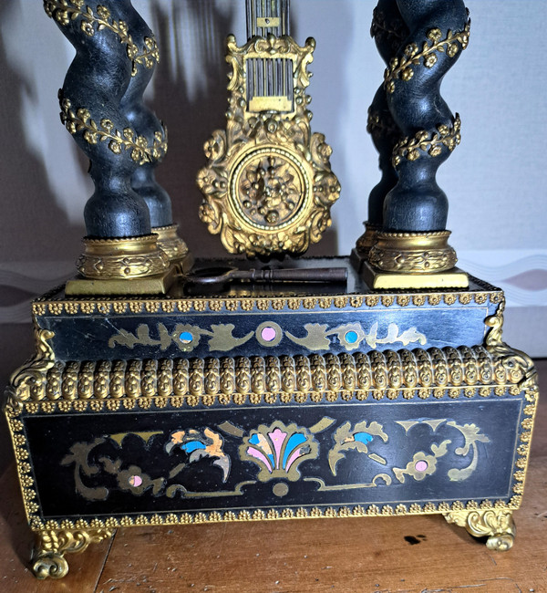 Old Napoleon 3 Portico Clock with Boulle Marquetry