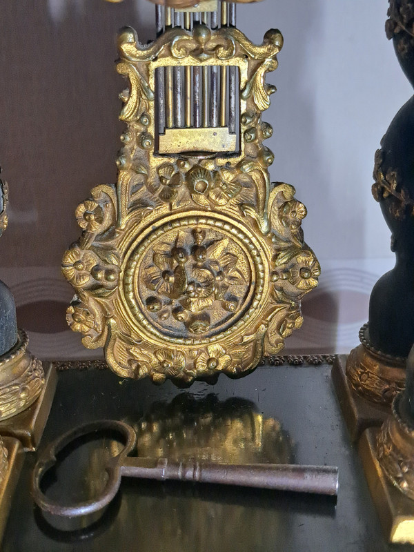 Old Napoleon 3 Portico Clock with Boulle Marquetry