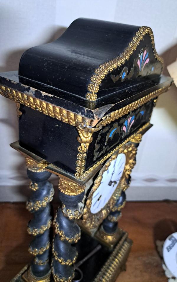 Old Napoleon 3 Portico Clock with Boulle Marquetry